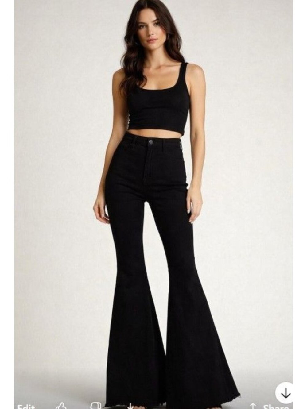 Womens Black High Waist Bell Bottom Flare Pants Boho Festival Witchy Goth Retro